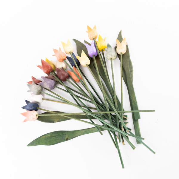 Dekorationsblommor, 27 st, trä, längd 42 cm och mindre