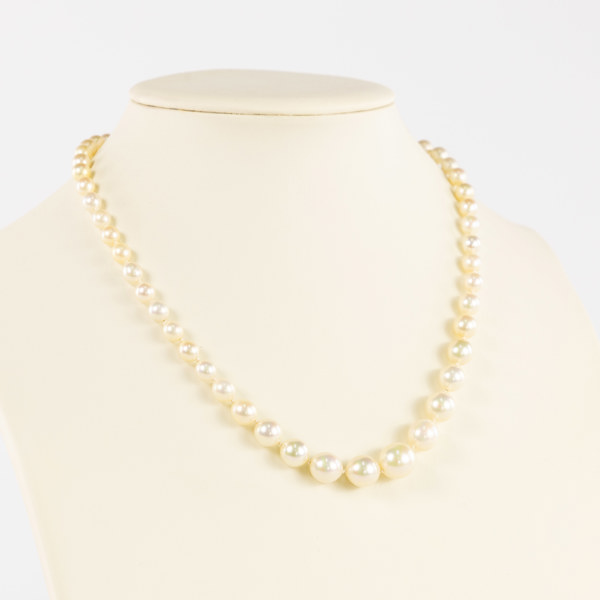 Pärlcollier, odlade pärlor, silverlås, längd 46 cm