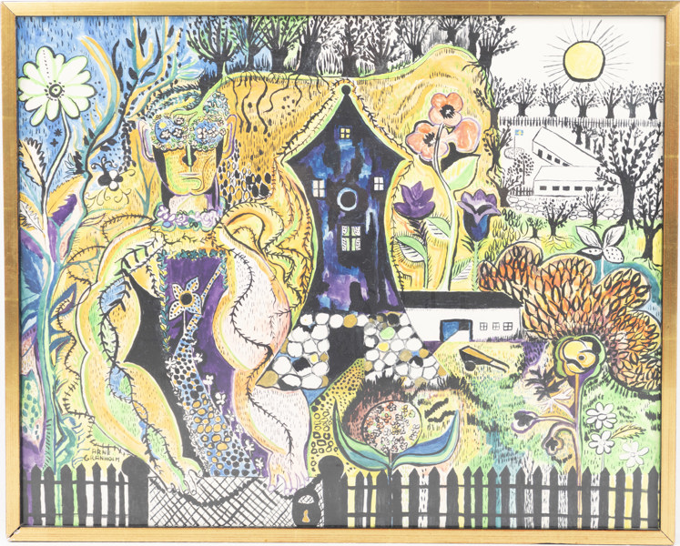 Oidentifierad konstnär, tusch, signerad, 62x50 cm