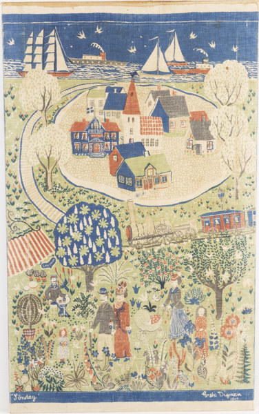 Greta Digman, textiltryck, "Söndag", 112 x 68 cm