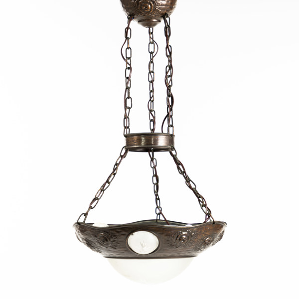 Taklampa, glas/koppar, jugend, Ø 40 cm