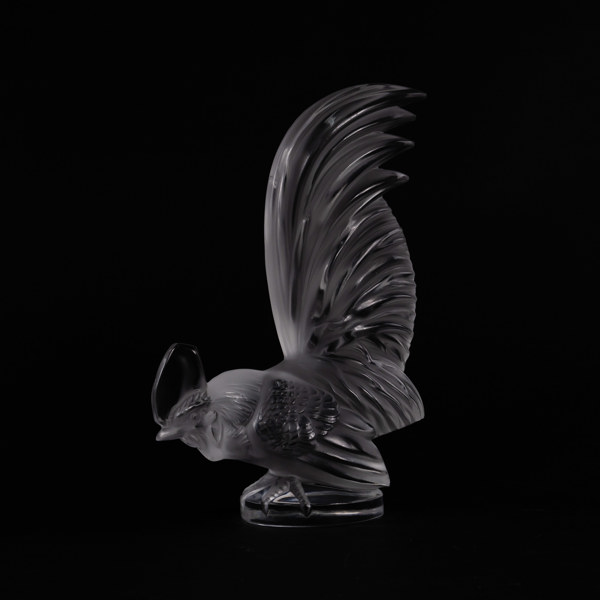 Figurin, glas, "Coq Nain", signerad, Lalique, höjd 20,5 cm