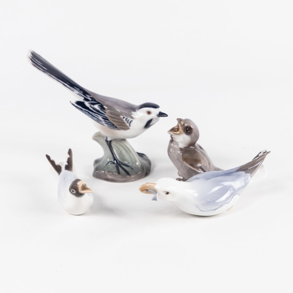 Figuriner, 4 st, fåglar, B&G, högsta 13 cm