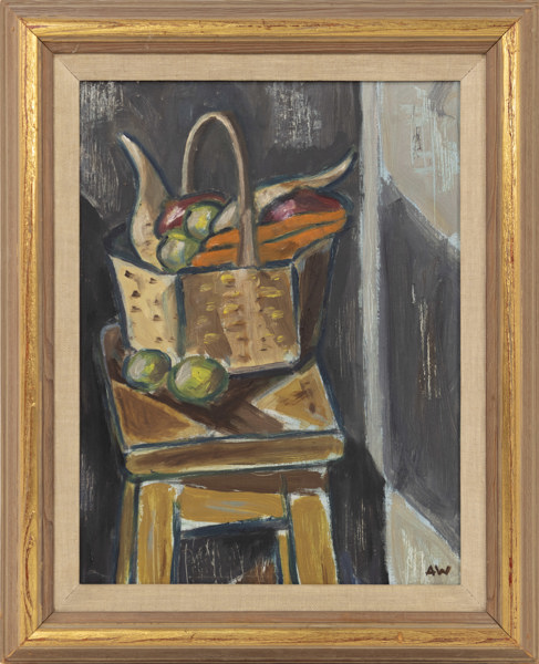 Oidentifierad konstnär, olja på pannå, stilleben, signerad "AW", 36 x 44 cm