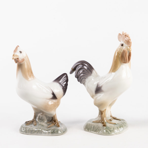 Figuriner, 2 st, tupp och höna, 2192, 2193, B&G, högsta 12 cm