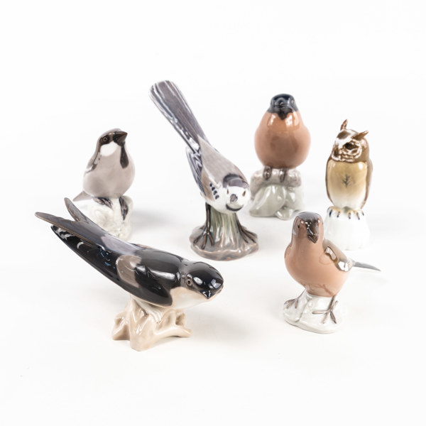 Figuriner, 6 st, fåglar, B&G, högsta 13 cm