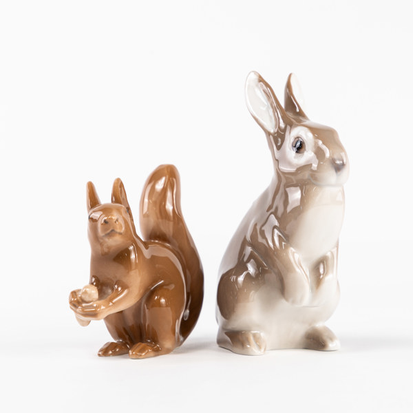Figuriner, 2 st, ekorre och kanin, B&G, högsta 13 cm