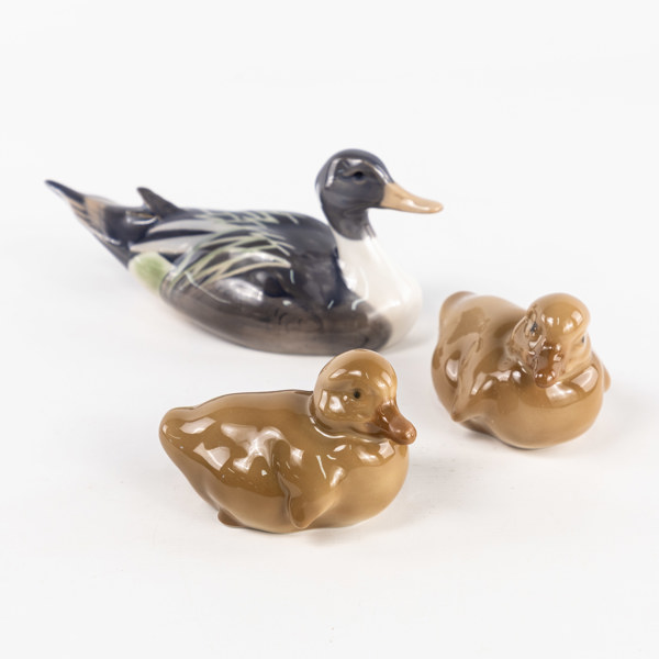 Figuriner, 3 st, änder, B&G, Royal Copenhagen, högsta 7 cm