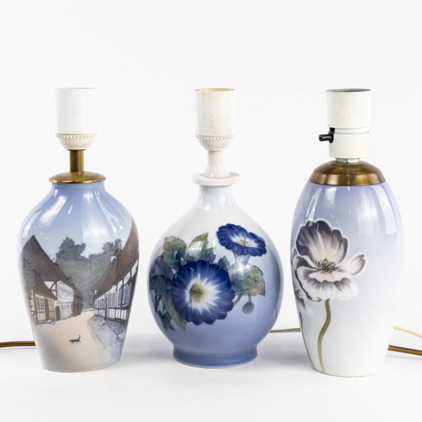 Bordslampor, 3 st, B&G, Royal Copenhagen, högsta 26 cm