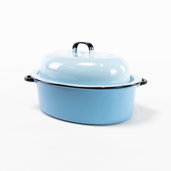 Gjutjärnsgryta, emalj, Kockums, längd 29 cm