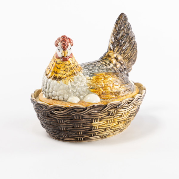 Ägghöna, keramik, 1900-tal, längd 20,5 cm