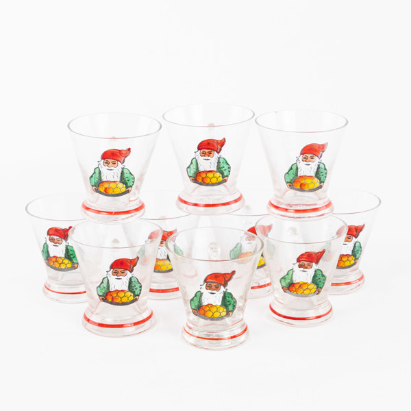 Glöggkoppar, 10 st, glas, tomtemotiv, höjd 6 cm