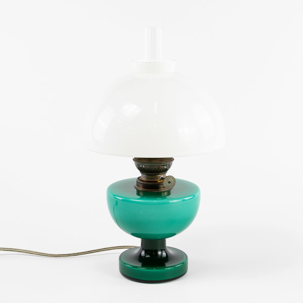 Bordslampa, glas, Holmegaard, Danmark, höjd 37 cm