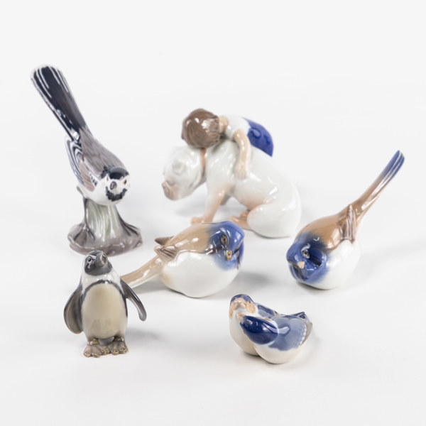 Figuriner, 6 st, Royal Copenhagen, B&G, höjd 14 cm och mindre
