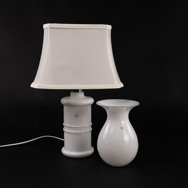 Bordslampa, vas, glas, Holmegaard, höjd 47,5 cm och mindre