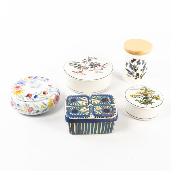 Lockburkar, 5 st, porslin/fajans, bl a Aluminia, Villeroy & Boch