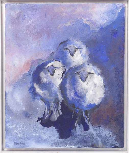 Ritha Holst, akryl på duk, "Fåröbor", signerad, 41 x 49 cm