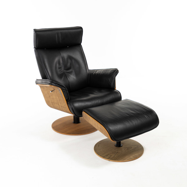 Fåtölj med fotpall, skinn, Hjort Knudsen