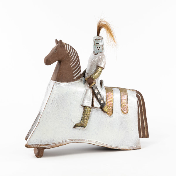 Margareta Bourelius, skulptur, riddare, signerad, höjd 38 cm