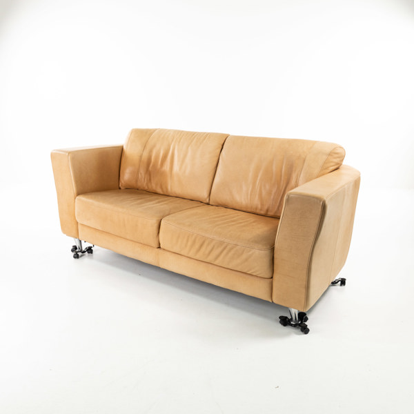 Soffa, tresits, skinn, 90/00-tal, bredd 200 cm