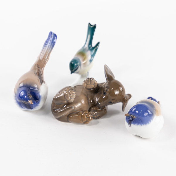 Figuriner, 4 st, bl a Royal Copenhagen, B&G, högsta 10 cm