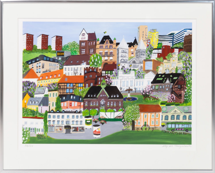 Maj-Lis Tengblad, litografi, Lundamotiv, signerad, numrerad 26/50, 51 x 41 cm