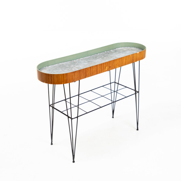 Blombord, string/teak, 60-tal, längd 79 cm