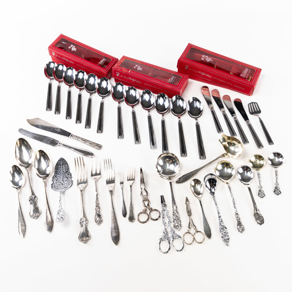 Bestick, nysilver, 39 delar, mestadels Nilsjohan, bl a "Riddarmodellen