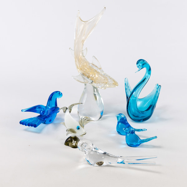 Figuriner, 7 st, glas, bl a FM Konstglas, högsta 31 cm