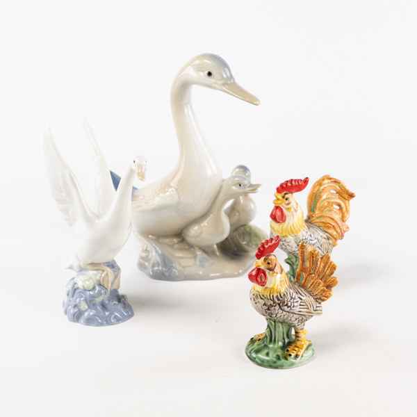 Figuriner, fåglar, 4 st, bl a Nao, högsta 26 cm