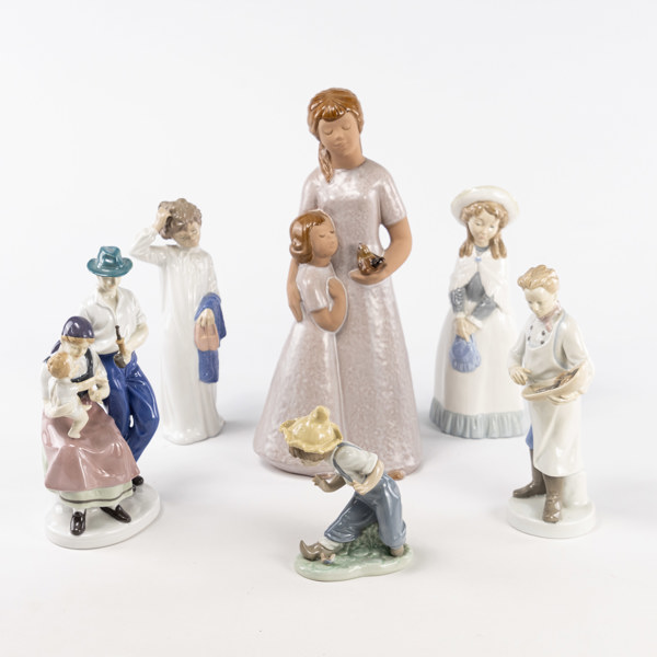 Figuriner, 6 st, keramik/porslin, bl a JIE, höjd 40 cm och mindre