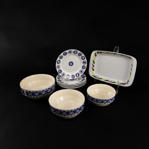 Retroporslin, 10 delar, bl a "Medaljong", Gustavsberg