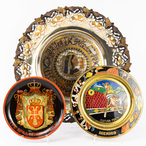 Fat, 3 st, metall, lergods, största diameter 49 cm