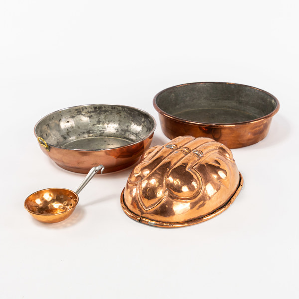 Kopparföremål, 4 st, bl a aladåbform