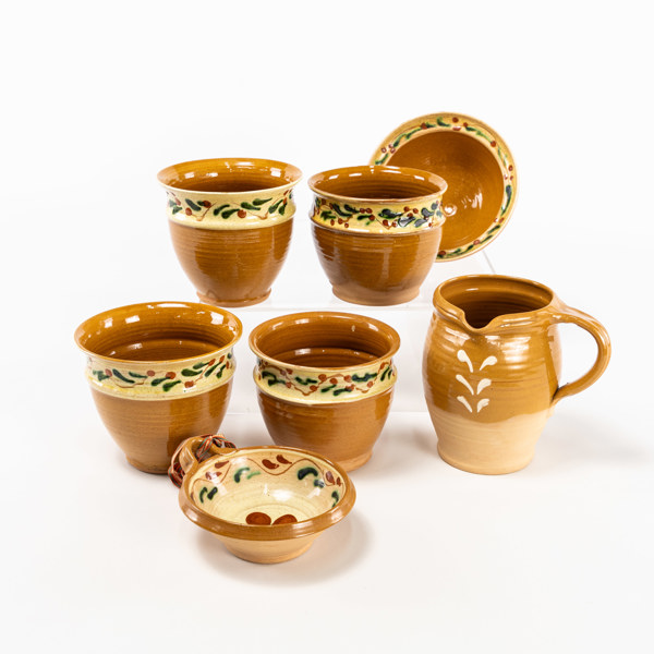 Siv Andersson, keramik, 7 delar, skålar, ytterfoder, kanna