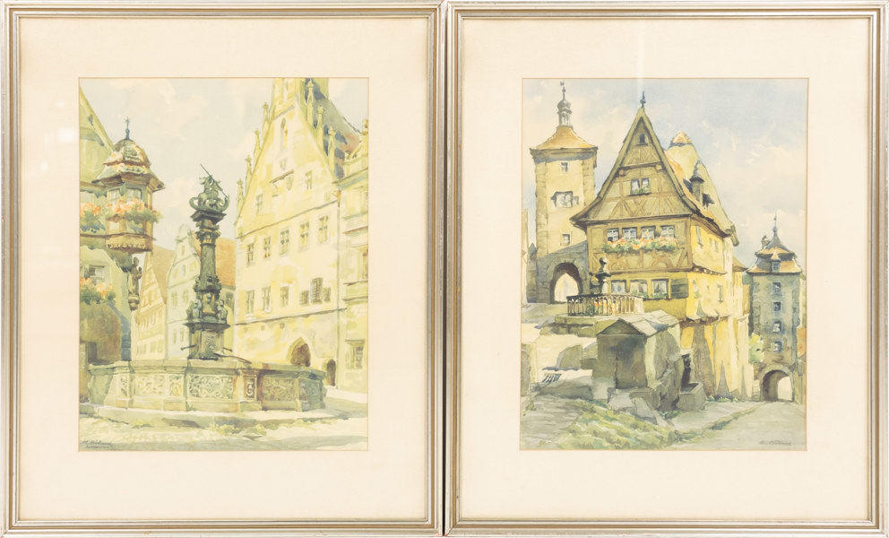 Hans Böhme, tryck, 2 st, signerade i trycket, 47 x 57 cm