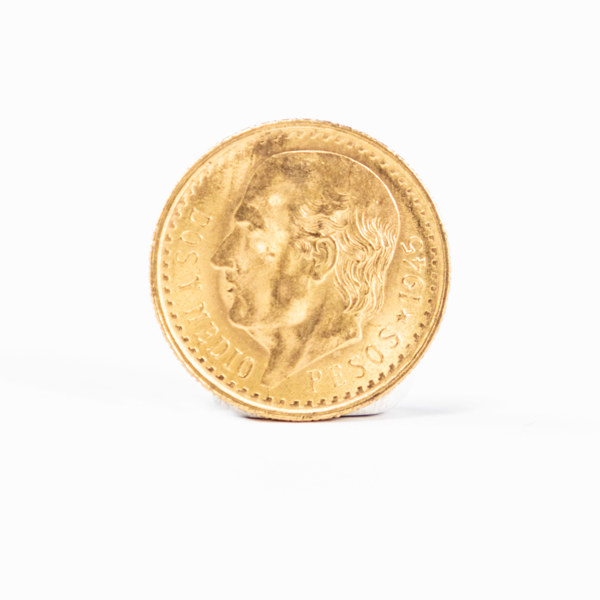 Mynt, 21,6k guld, 2 pesos, 1945, Mexiko, 2,1 gram