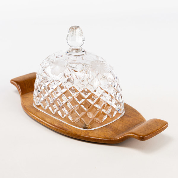 Ostkupa, glas/teak, längd 35 cm