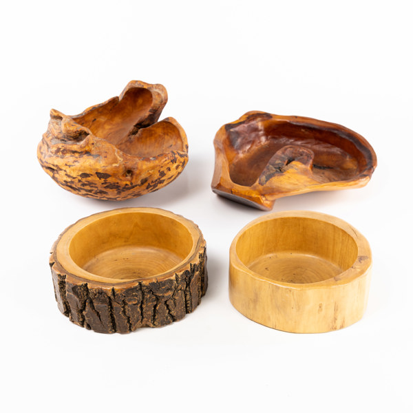 Träskålar, 4 st, bl a Söwe konst, längsta 30 cm