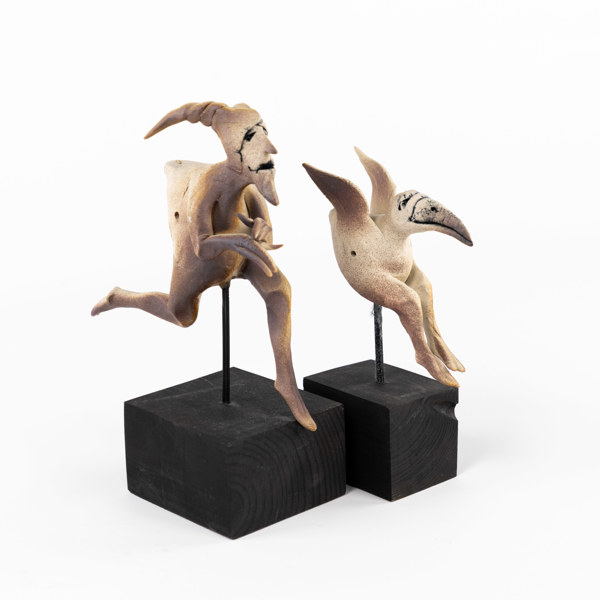 Bernt Törner, skulpturer/lergökar, 2 st, signerade, högsta 18 cm