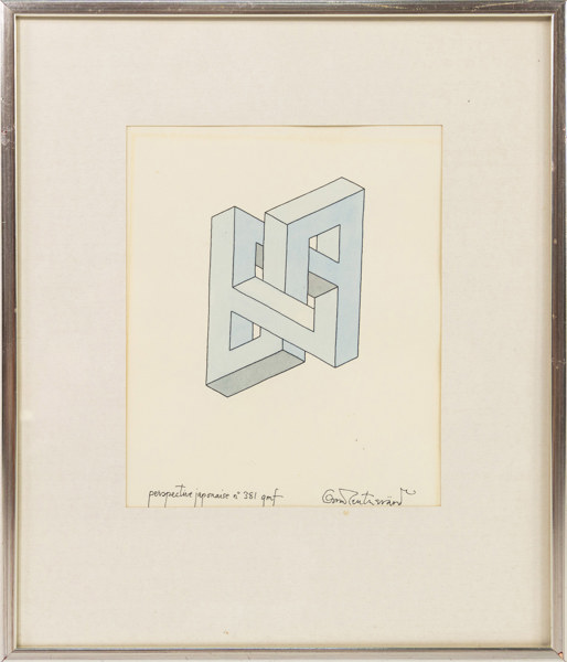 Oscar Reutersvärd, blandteknik, "Perspective Japonaise", signerad, 37 x 43 cm