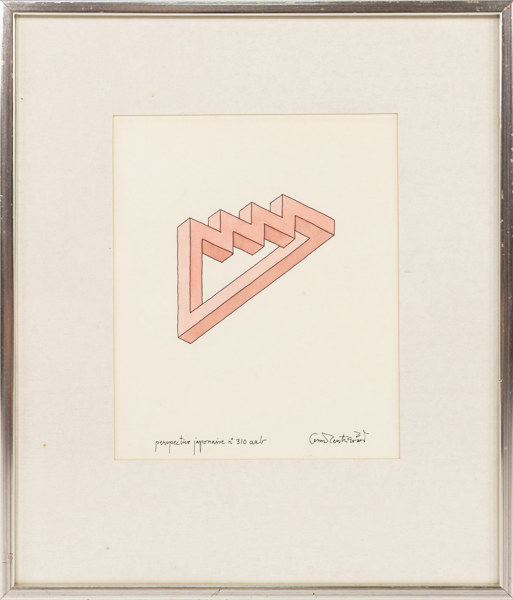 Oscar Reutersvärd, blandteknik, "Perspective Japonaise", signerad, 37x43 cm