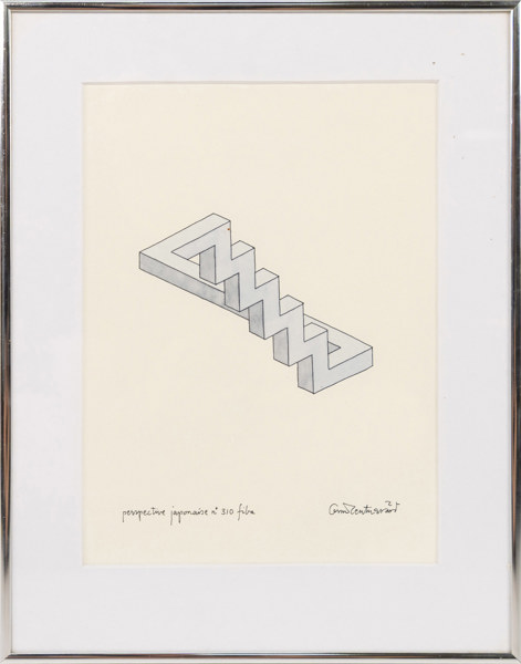 Oscar Reutersvärd, blandteknik, "Perspective Japonaise", signerad, 33 x 41 cm