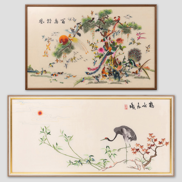 Sidenbroderier, 2 st, Kina