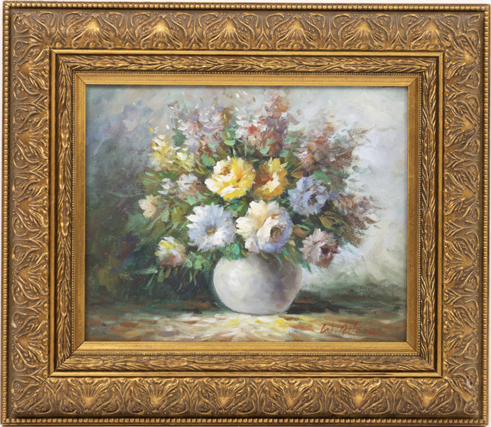 Oidentifierad kostnär, olja på duk, signerad, 36,5x23 cm