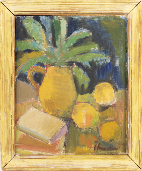 Oidentifierad konstnär, olja på pannå, stilleben, signerad, 46 x 54 cm