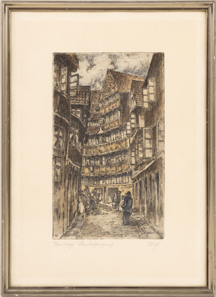 Oidentifierad konstnär, etsning, motiv från Hamburg, signerad, 27 x 37 cm