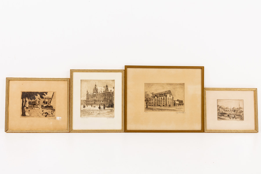 Tage Radetzky, etsningar, 4 st, signerade, numrerade, största 35 x 39 cm