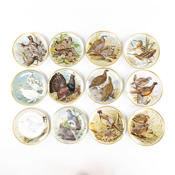 Samlartallrikar, 12 st, "Game birds of the world", Franklin Porcelain