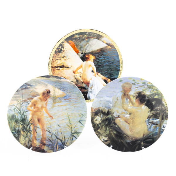 Samlartallrikar, 3 st, Zorn-motiv, "Kvinnobilder", Rörstrand, diameter 21 cm